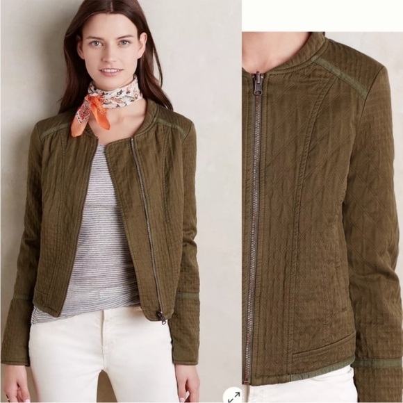 Anthropologie Jackets & Blazers - Anthropologie Quilted Riding Jacket M Hei Hei Olive Lined Equestrian Old Money